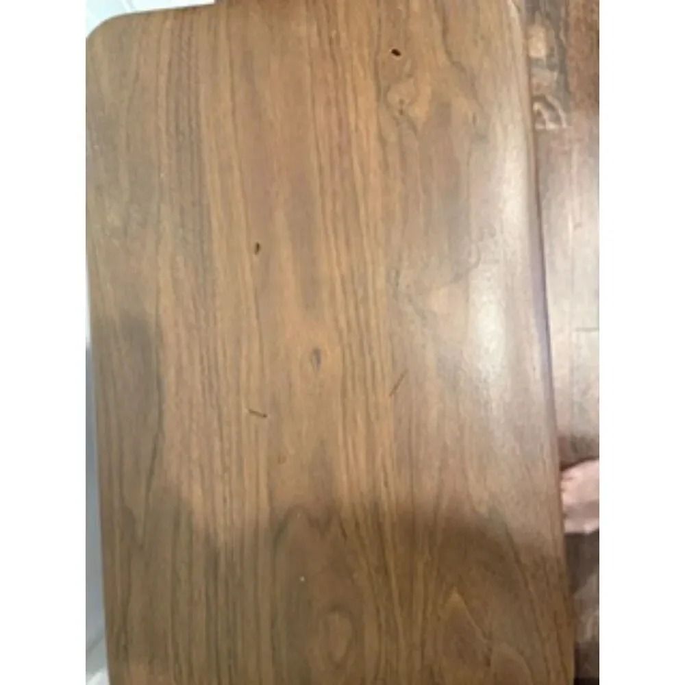 Mid-Century Style Brown Wood Storage Ottoman with Gold Accents